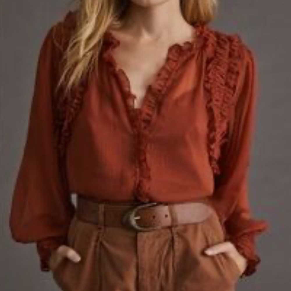 Women's Ruffled Blouse - Rust